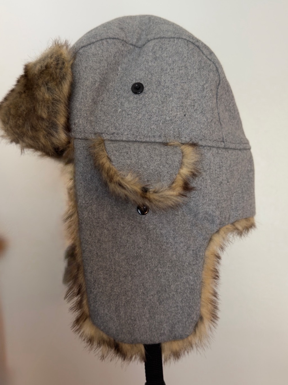 Kingsize Gray Wool Blend Faux Fur Trapper Hat Aviator Winter Hat 3XL 4XL